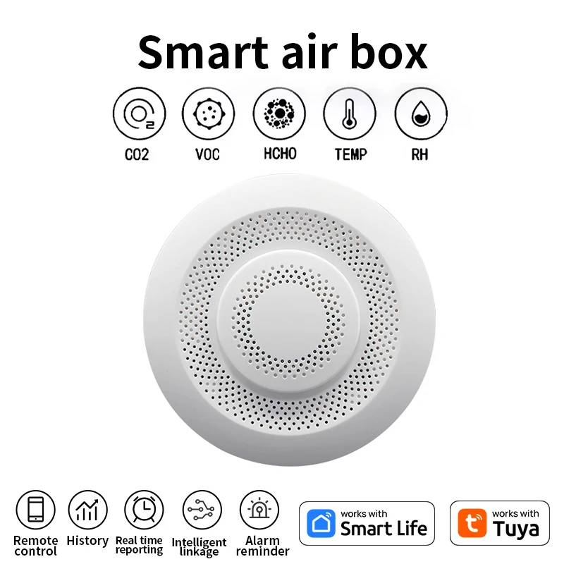 Smart Tuya Zigbee WIFI Airbox CO2 formaldehído VOC Detector temperatura humedad Sensor App Control enlace de escena de hogar inteligente