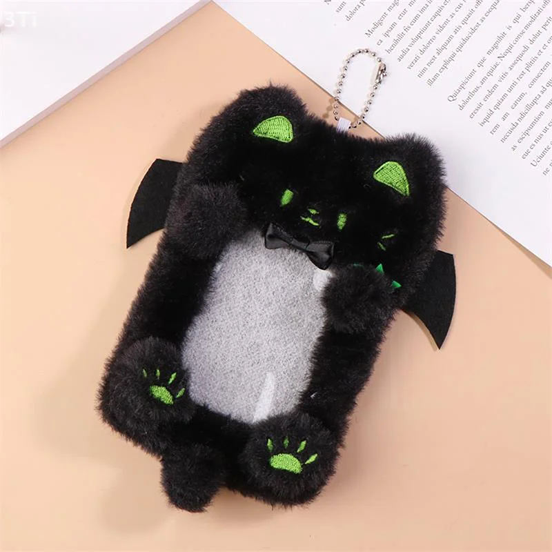 Cartoon Cute Black Cat Plush Card Holder Photocard Case Bag Keyring Pendant Idol Photo Protective Cover Student Card Holder Gift - imagen 5