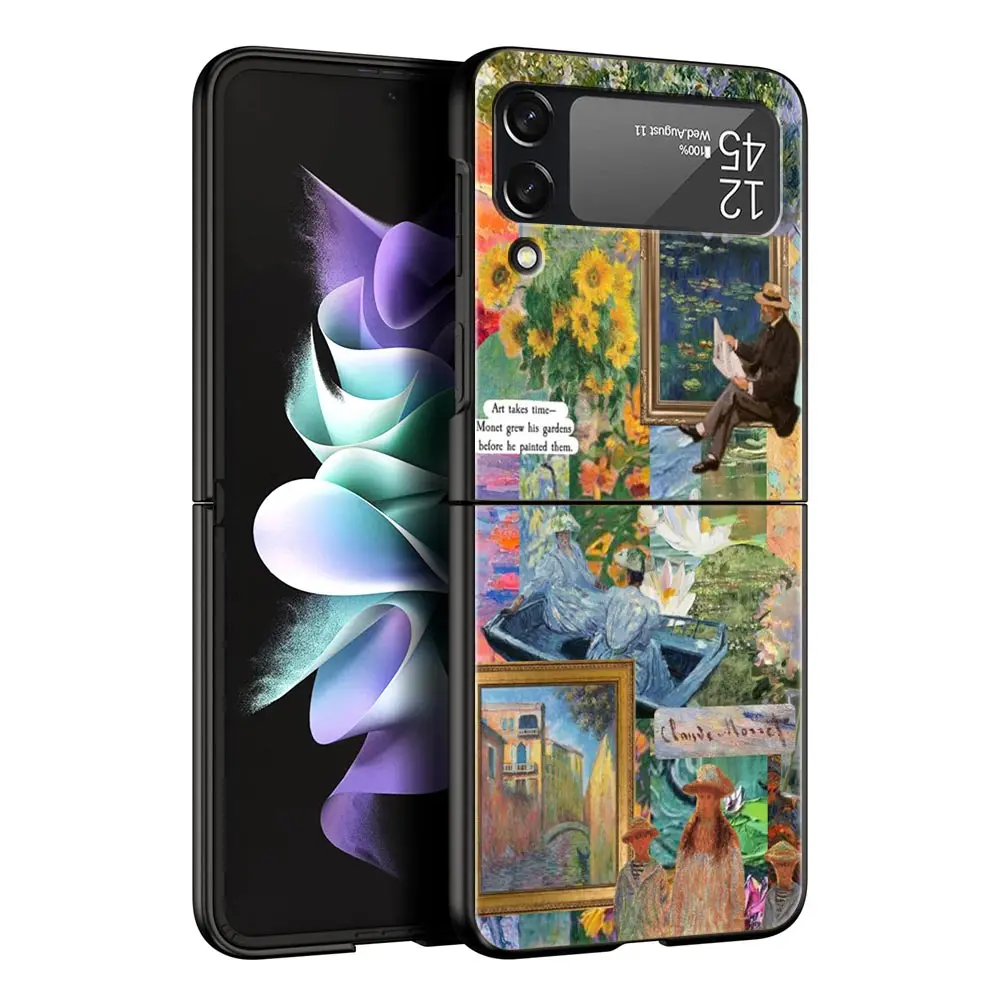 Funda de teléfono de Arte de van gogh con cielo estrellado, carcasa de PC para Samsung Galaxy Z Flip3, Flip4, Flip5, Z Flip 3, 4, 5, cubierta plegable dura negra - imagen 5