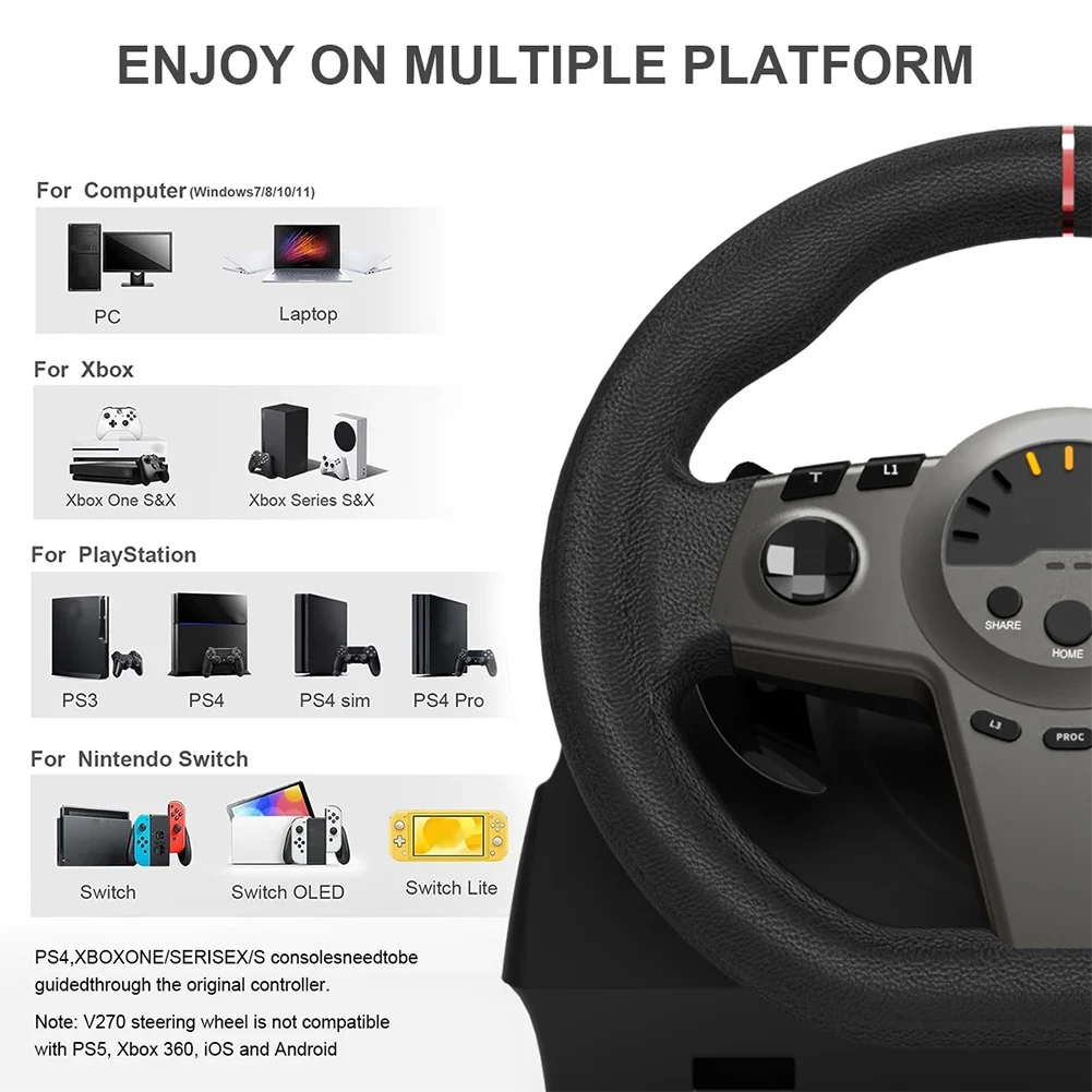 Volante para juegos de 270 °, simulador con Pedal y palanca de cambios para PC, para PS3/PS4/Switch/Xbox One - imagen 5