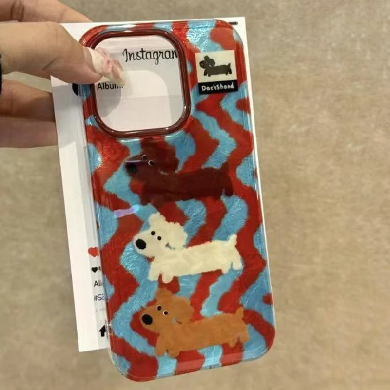 Funda de teléfono para iPhone 11, 12, 13, 14, 15 16 Pro Max XS X XR 7 8 Plus, carcasa perforada con forma de remolino, cubierta para perros salchicha a rayas con grafiti IND - imagen 2