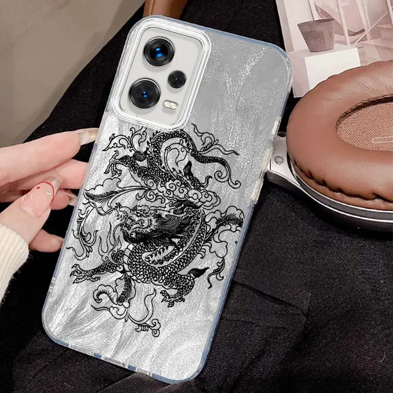 Funda con patrón de dragón a la moda para Xiaomi Redmi 9 9A 9AT 9C 10A 9T 10 10X 11A 12C 12 13C 13R 14C funda de teléfono con textura de pluma principal - imagen 2