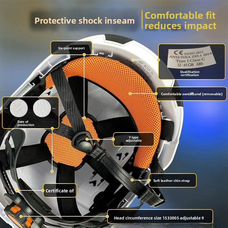Casco de seguridad para construcción CE con visera, gafas integradas para ingeniero, casco duro ABS, gorra de trabajo Industrial ANSI, protección para la cabeza, nuevo - imagen 4