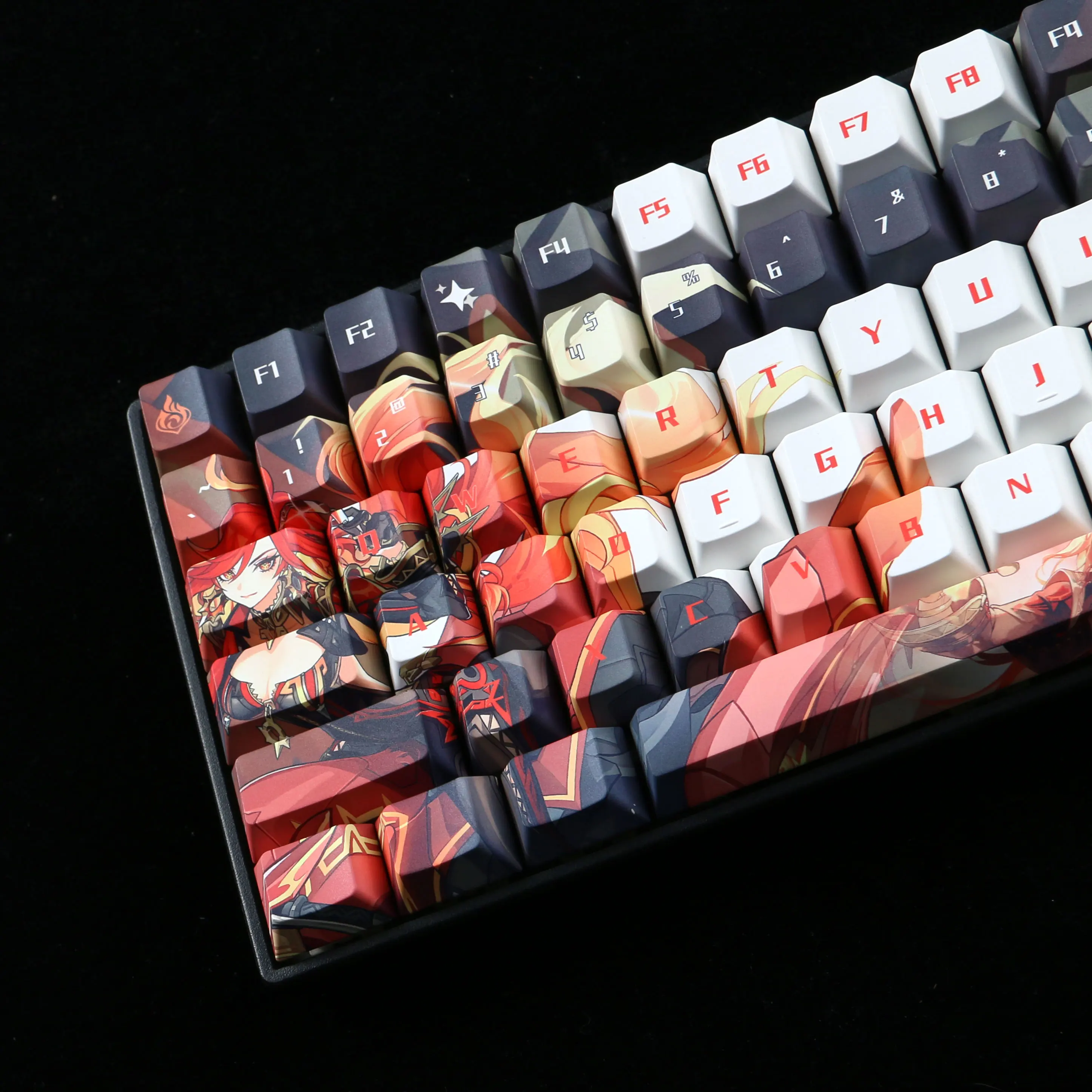 Genshin-teclas de impacto de 120 teclas, teclas con tema Mavuika, PBT, tinte Sub, perfil de cereza, accesorios para teclado mecánico - imagen 5