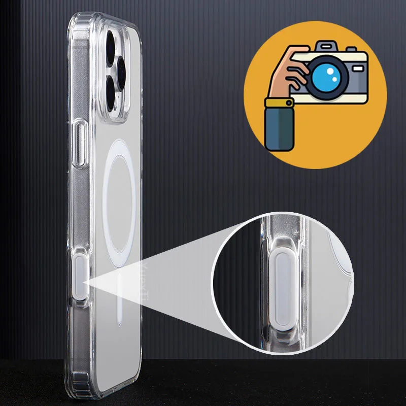 Funda magnética transparente de lujo para MagSafe para iPhone 16 Pro Max 16 Plus, funda con botones táctiles para cámara, funda de carga inalámbrica