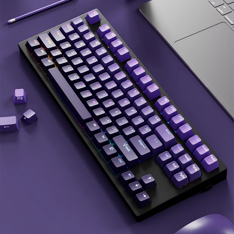 Perfil OEM violeta degradado personalizado, tapa de tecla con brillo superior, teclas PBT de doble disparo, 130 teclas para interruptores MX, teclado para juegos - imagen 4
