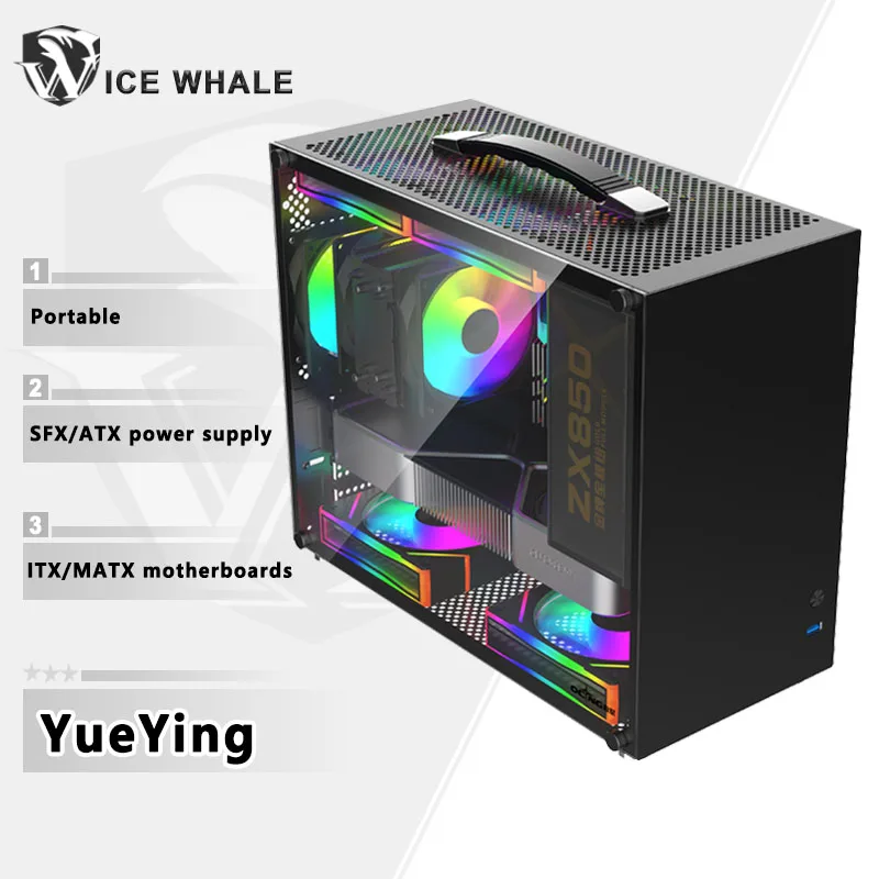 YueYing-funda portátil Mini-ITX MATX, placa base USB 3,0, Mini chasis de juego de escritorio, fuente de alimentación SFX/ATX