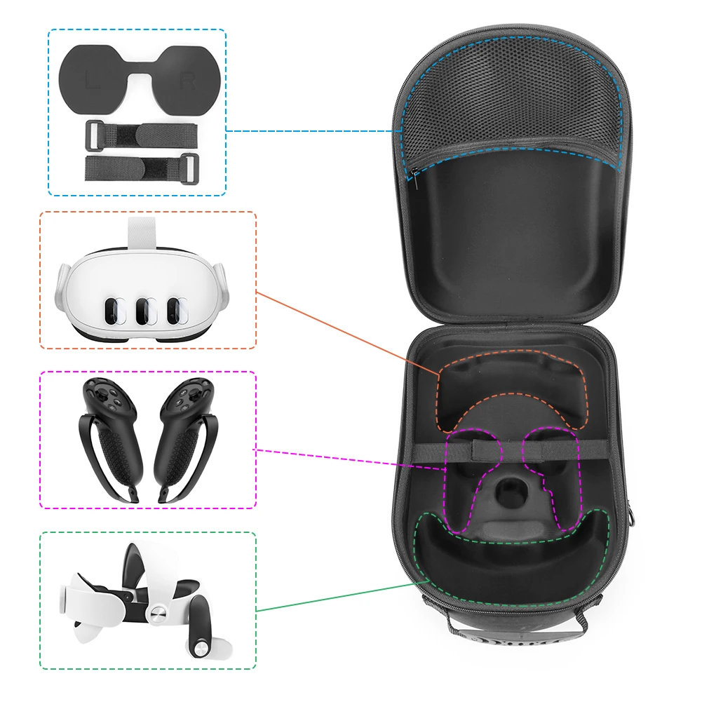 Bolsa de almacenamiento para gafas de realidad virtual, estuche de transporte de viaje de carcasa dura EVA con correa para el hombro, accesorios para Meta Quest 3 VR - imagen 4
