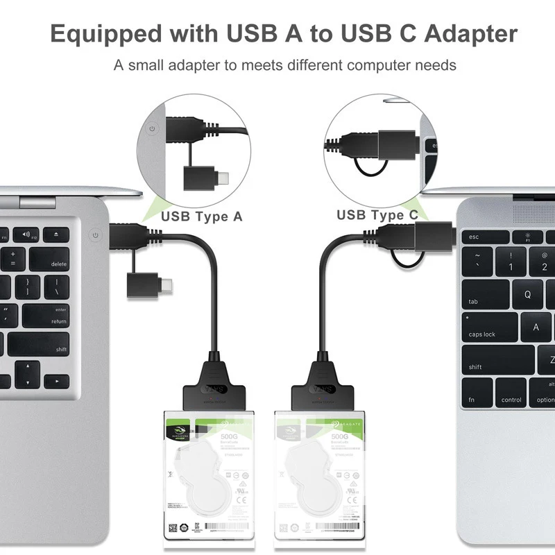 1 Uds 2 en 1 Cable adaptador SATA a USB3.0/tipo C hasta 6 Gbps soporte de alta velocidad disco duro SSD HDD externo de 2,5 pulgadas 22 pines Sata - imagen 4