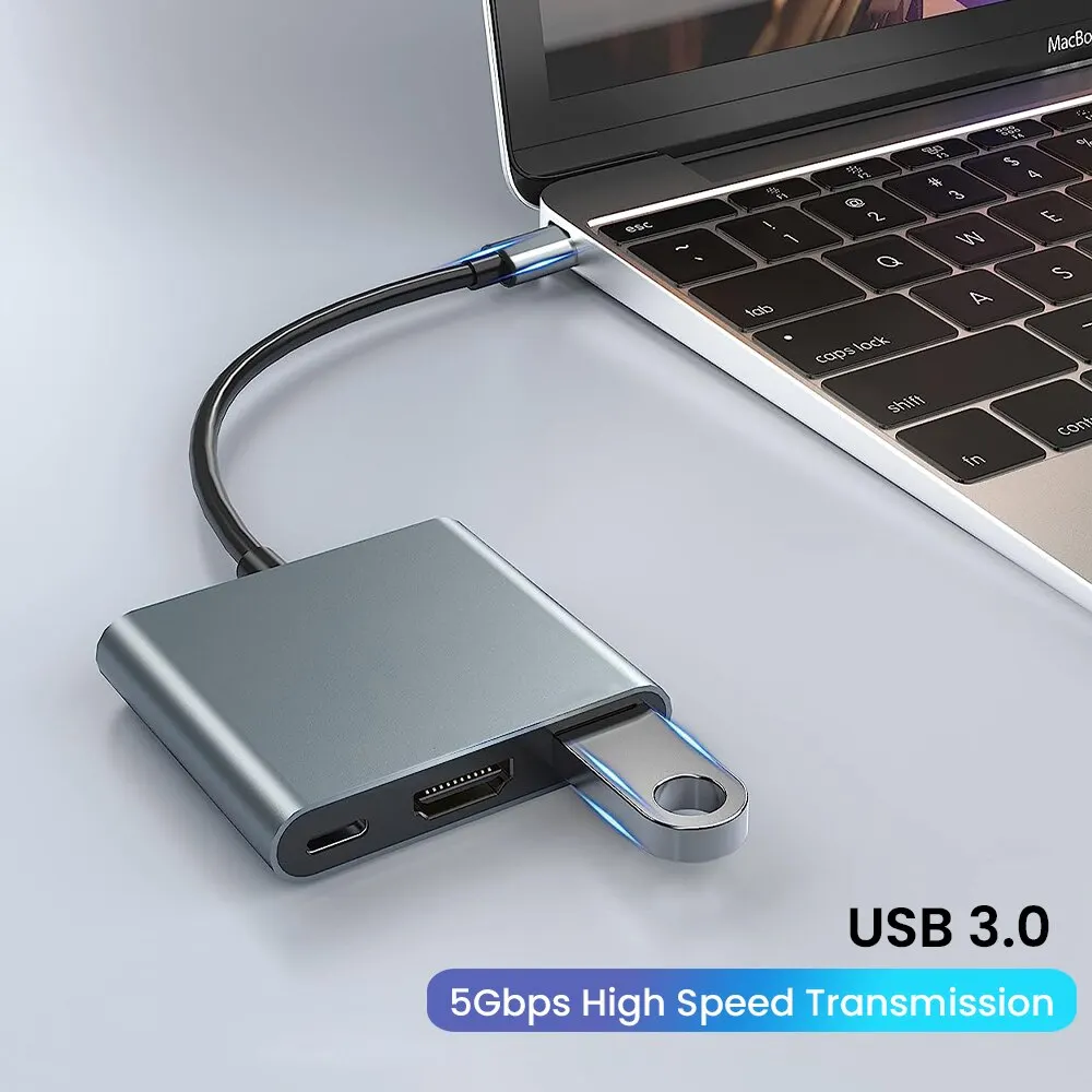 Hub USB C 3 en 1 con 60W tipo C, entrega de energía, adaptador portátil cuadrado 4K HDMI, concentrador de puertos múltiples para MacBook Air/Pro ChromeBook - imagen 5