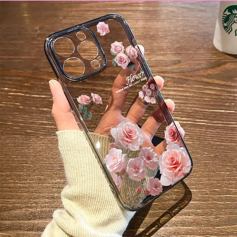 Funda de teléfono de TPU con rosa francesa para iPhone 11 Pro XR XS 14 13 7 8 Plus 15 Pro Max 12 Mini 16, carcasa protectora de pantalla a prueba de golpes - imagen 2