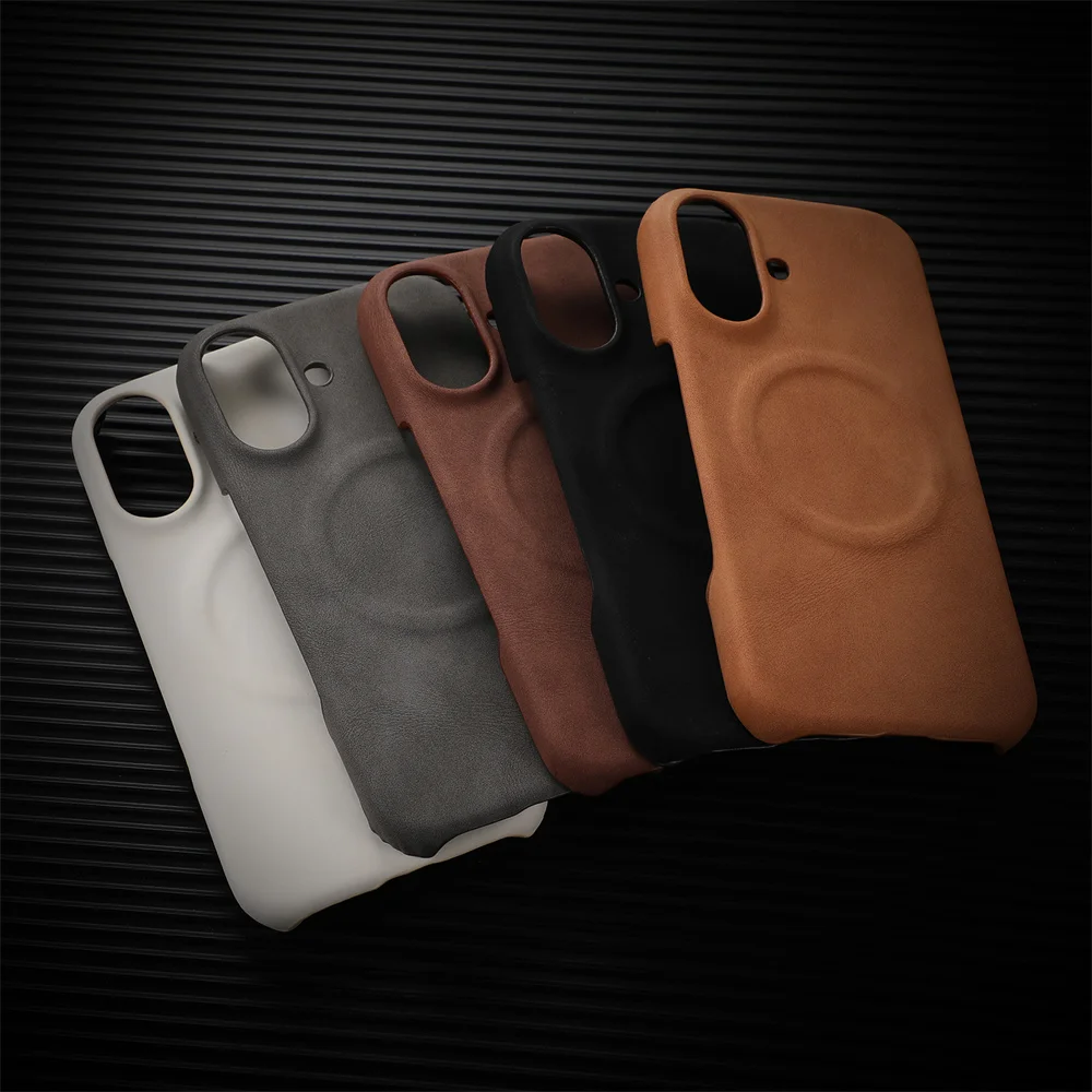 Funda de teléfono magnética de piel de oveja de negocios para iPhone 17 Air 12 13 14 15 16 Pro Max cubierta dura de lujo de Color sólido a prueba de golpes - imagen 3