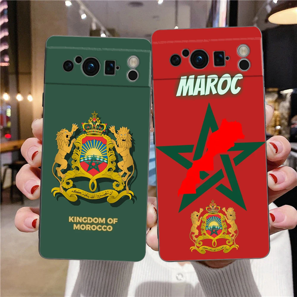Funda de teléfono con pasaporte Maroc Marruecos con bandera marroquí para Google Pixel 9 8 7 6 Pro XL 8A 6A 7A 5G, funda negra de TPU suave - imagen 2