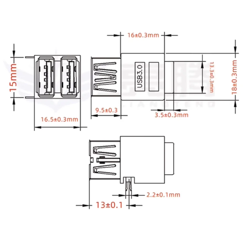 Cable de Panel frontal USB 3,0 de 0,3 m, 0,5 m, 0,8 m, 19 pines, 20 pines a doble capa, 2 puertos USB hembra, Cable de datos con pines para chasis DIY - imagen 3