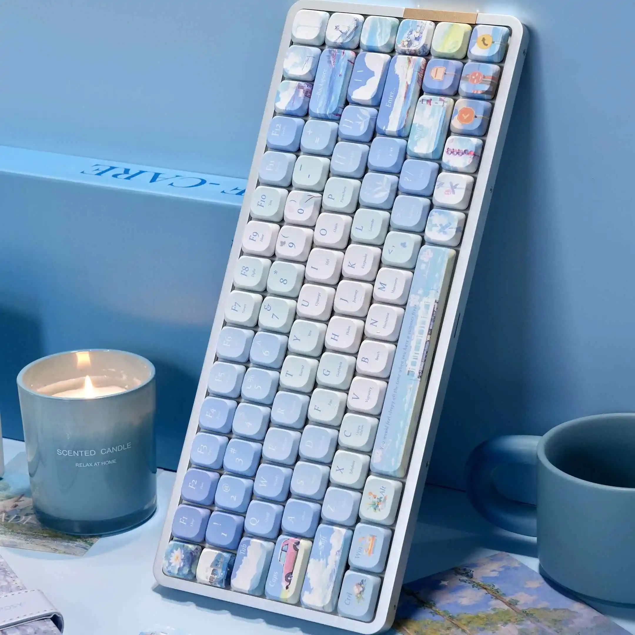 120 teclas Cool Summer cinco lados sublimación de tinte teclas PBT teclas delgadas de perfil bajo para interruptores MX Teclado mecánico para jugar - imagen 2