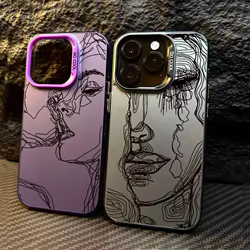 Funda con cara de línea abstracta para iPhone 16 15 14 Pro Max 12 13 Mini 11Pro XS XR 8 Plus cubierta a prueba de golpes