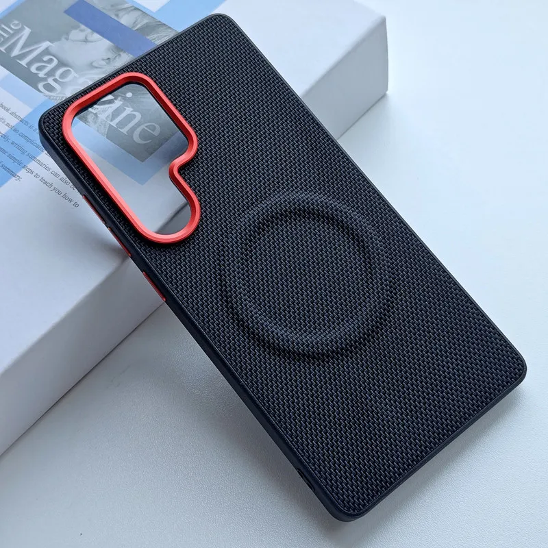 Para Samsung Galaxy S25 Ultra, S25 S24 Plus, S25 Edge funda magnética ELVEV tejido antihuellas PU funda dura de cuero para teléfono de PC - imagen 5