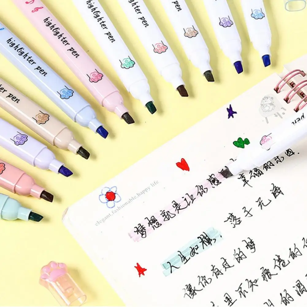 Resaltadores para niños, juego de resaltadores de pata de gato de 6 piezas para niños, estudiantes, rotuladores fluorescentes con punta de cincel para la escuela y la Oficina