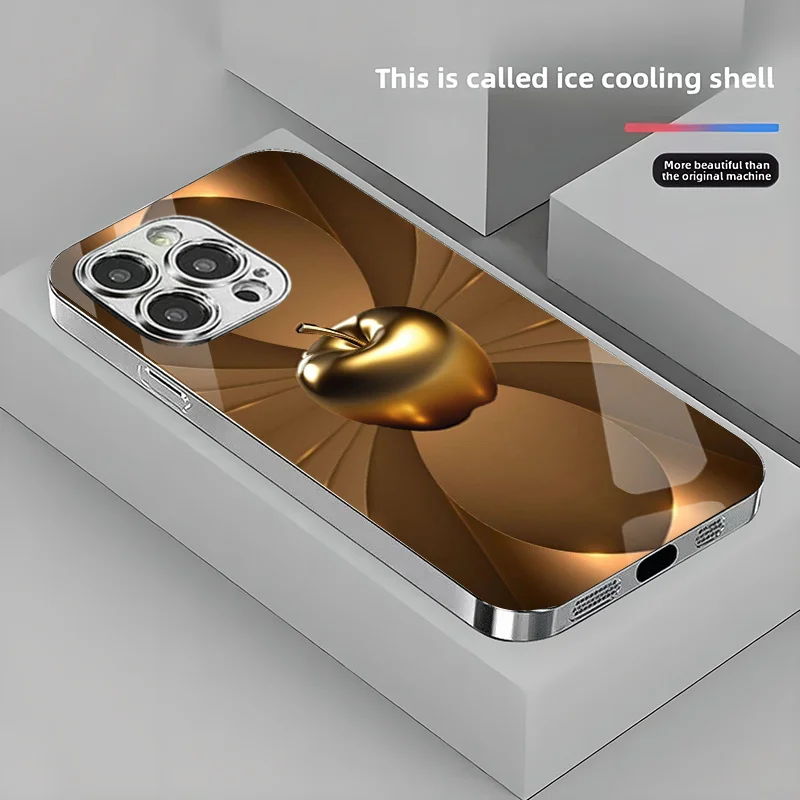 Funda iPhone para X/XS /XS MAX/XR / 11/12/13/14/15/16/17 Pro MAX Chapado en plata Diseño de vidrio templado "Mela dorada"