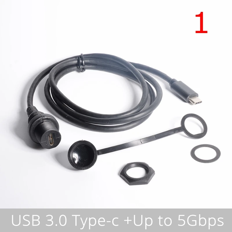 Cable de extensión a prueba de agua IP67 de 1M USB-C, Cable de doble puerto tipo c, USB 3,1, 3,0, 2,0, IP 67, macho a hembra, montaje en Panel - imagen 2