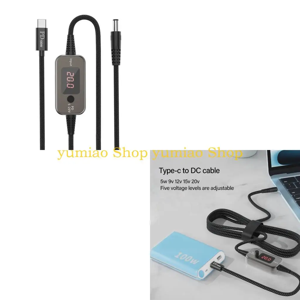 587b Tipo C a 5.5x2.5 mm Cable carga Voltajes ajustables Pantalla LED para enrutadores