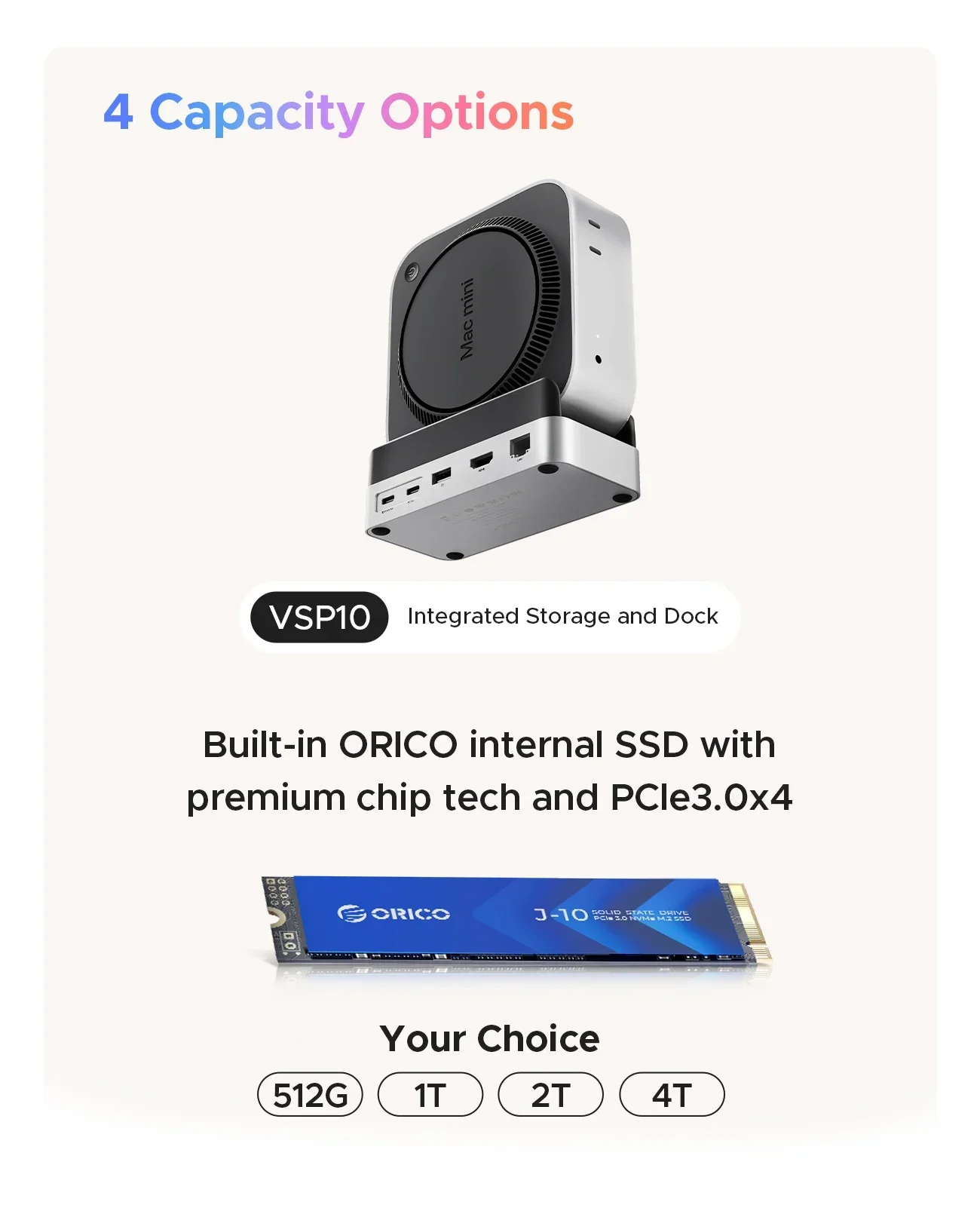 ORICO MiniDock Base de Expansión de Almacenamiento para Mac Mini M4&M4 Pro Base USB3.2 Gen2 Tipo C con 512G 1T 2T 4T M.2 SSD Opciones - imagen 5