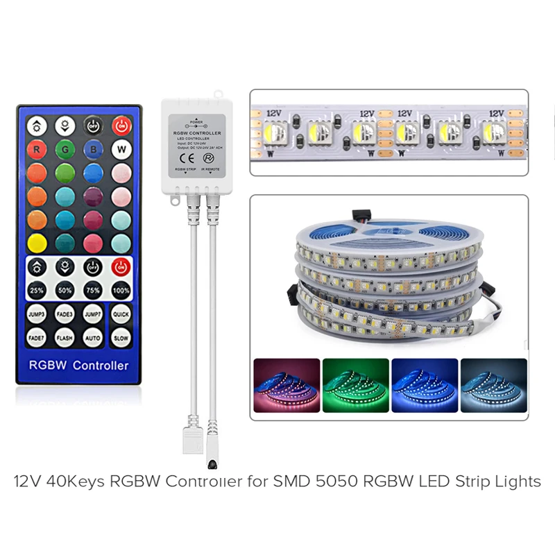 DC12-24V 40 teclas RGBW controlador led atenuador 5 pines Control remoto IR 4 canales controlador LED para 5050 RGBW RGBWW luces de tira LED - imagen 2