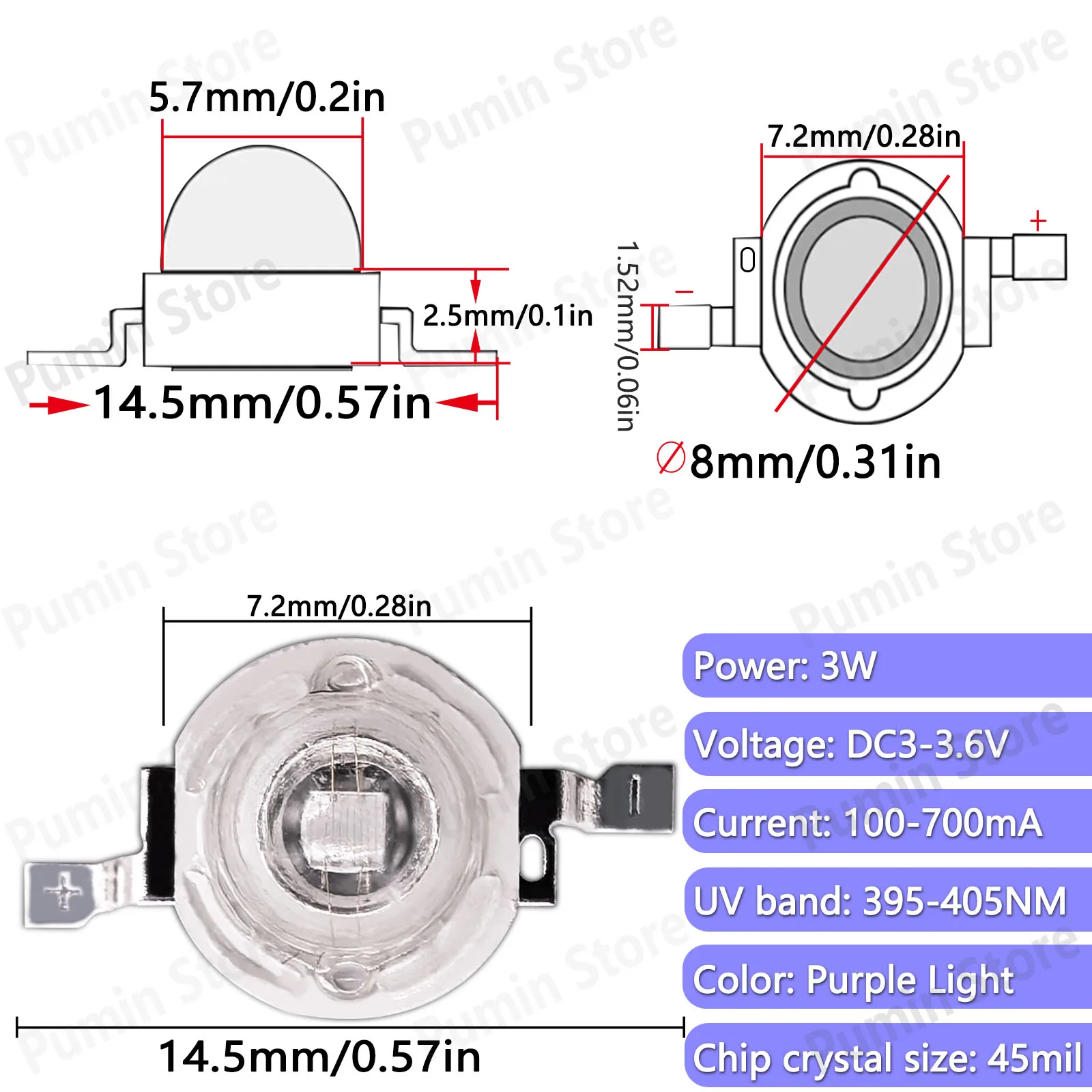 2-100 Uds. Cuentas de lámpara LED UV de alta potencia 3w cuentas de lámpara de chip LED 3V chip de luz púrpura luz UV linterna esterilización lámpara de uñas - imagen 3