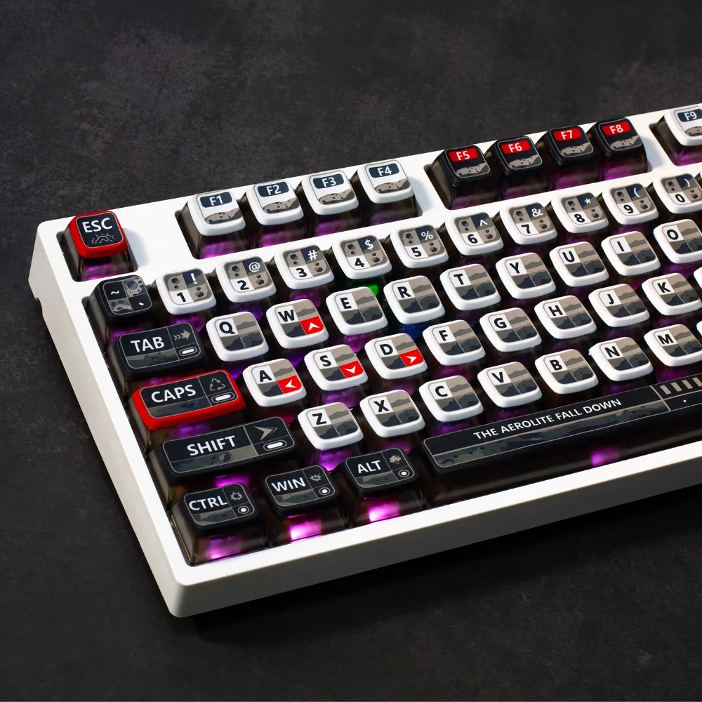 Teclas translúcidas de cuatro lados que caen de meteorito, 125 teclas, SAX PBT + teclas de PC adecuadas para teclado mecánico Mx Switch