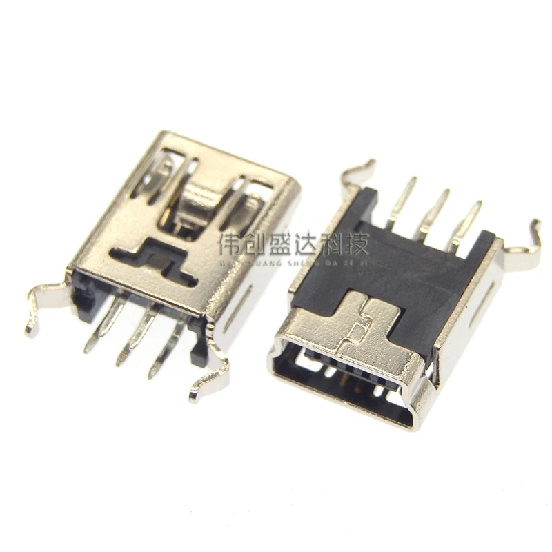 10 Uds Mini USB conector de 5 pines 5P tipo B SMT SMD DIP hembra 2 4 patas montaje Jack toma de carga enchufe de alimentación puerto plano