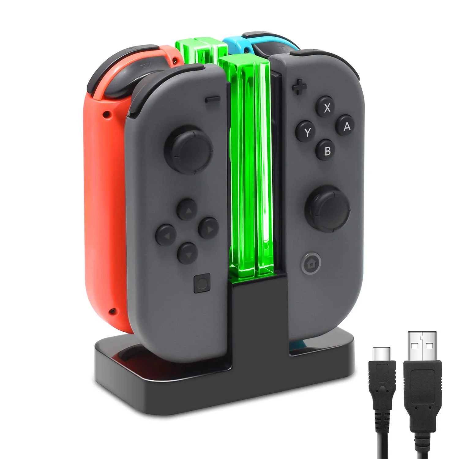 Soporte de cargador LED 4 en 1, soporte de base, mango de juegos, controlador, soporte de cargador con USB para NintendoSwitch, accesorios Joy-con