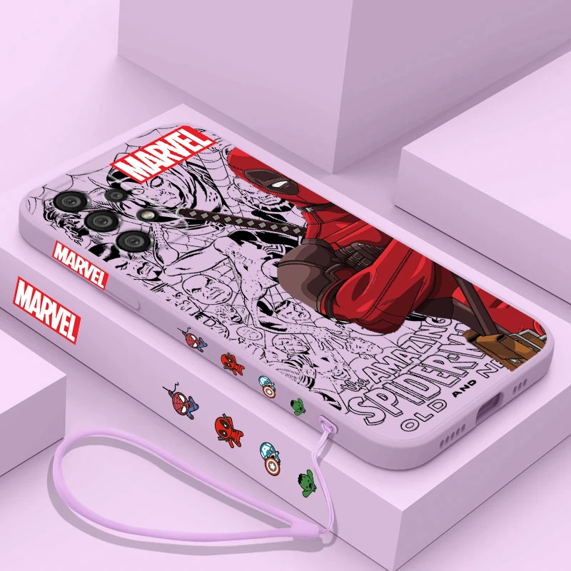 Funda de teléfono de superhéroe de Marvel Deadpool para Samsung, A55, A53, A33, A52, A32, A71, A51, A21S, A35, A25, 5G, cuerda líquida izquierda - imagen 3