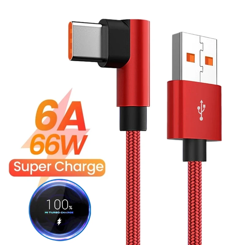 6A 66W Elbow Super Fast Charging Type C USB Cable for Xiaomi 11 12 13 14 Redmi K50 K60 K70 Note13 Pro Samsung Huawei POCO Realme - imagen 2
