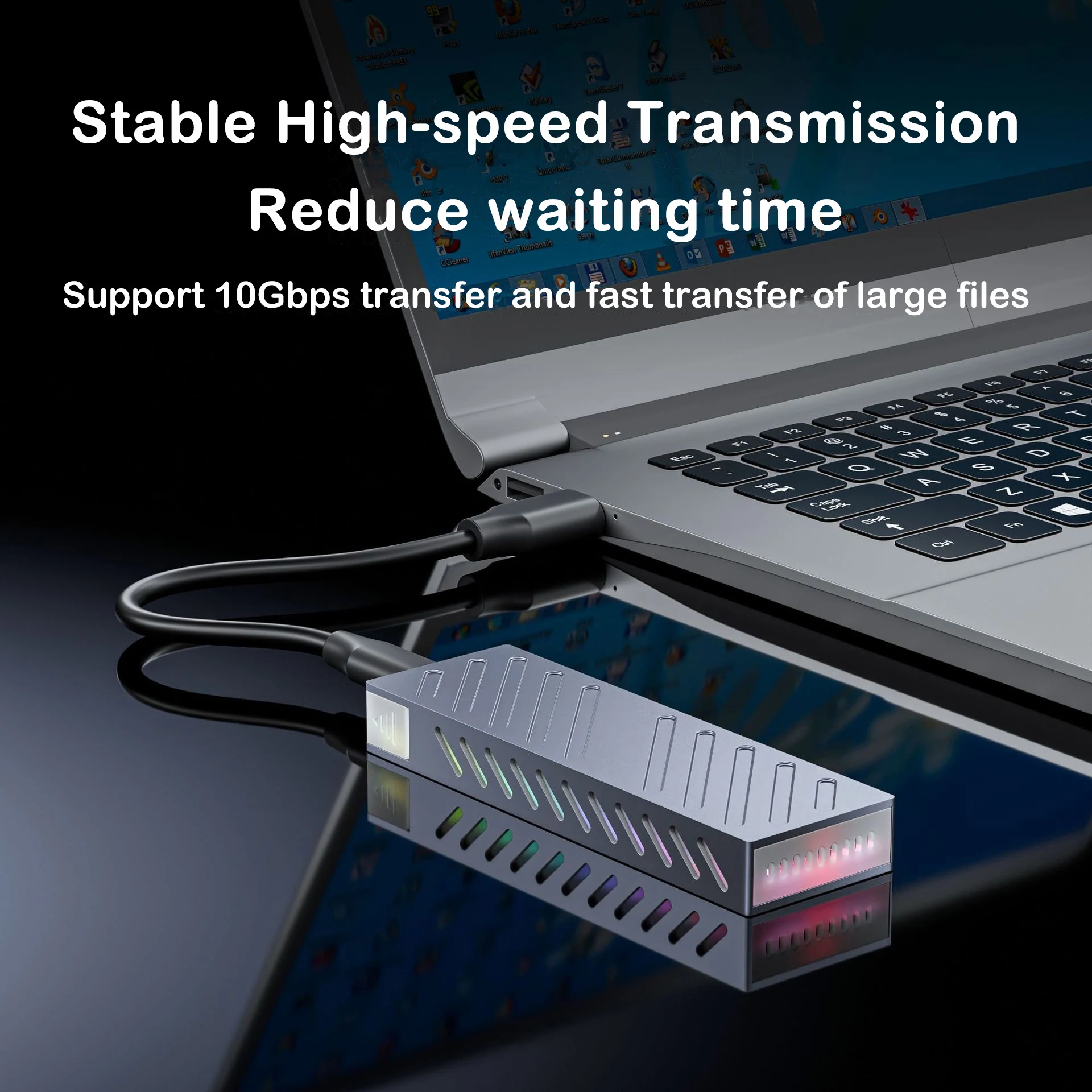 Kebidumei M.2 SSD caja M2 SATA/NVME caja de disco duro externo 10Gbps interfaz USB3.1 RGB SSD caja herramienta soporte gratuito UASP TRIM - imagen 2