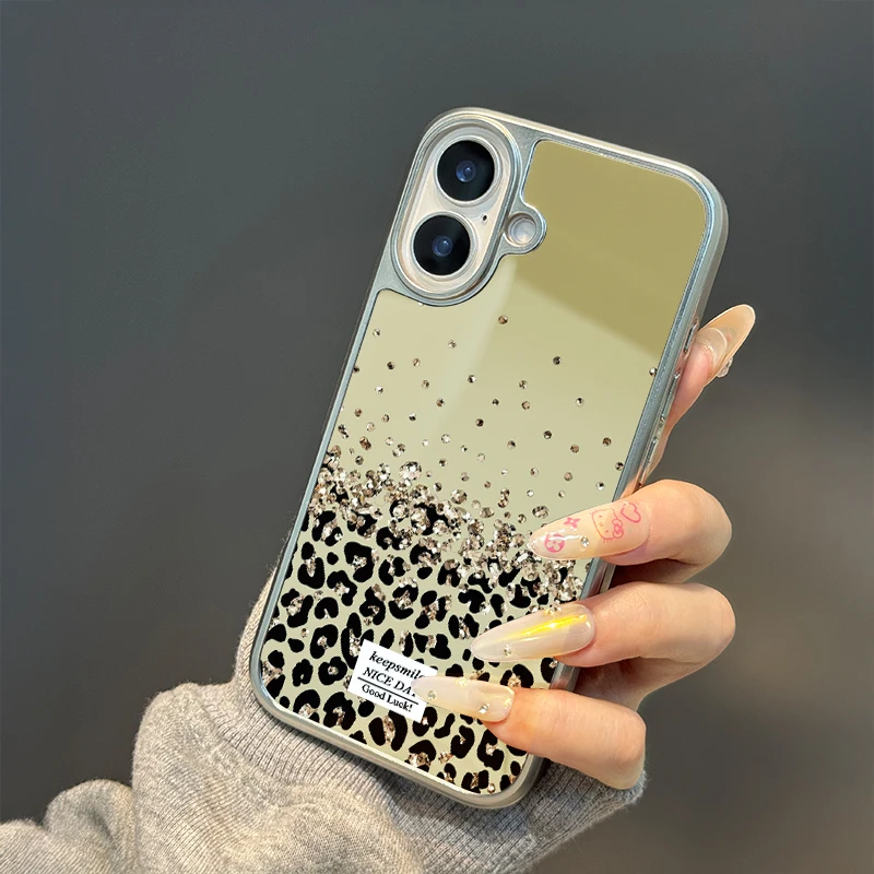 Mantenga la sonrisa Funda de teléfono anticaída de TPU epoxi con borde plateado y leopardo dorado para iPhone XR/11/12/13/14/15/16/17 Pro Max - imagen 4