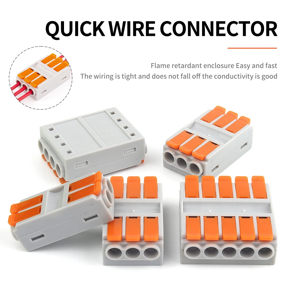 Conector de Cable Universal, bloque de terminales de cableado a tope compacto con palanca, divisor de acoplamiento rápido, 2/3/4/5/6 pines, 5 uds.