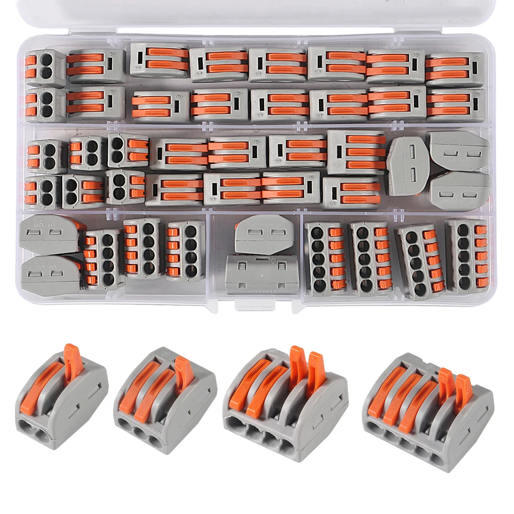 Conector de cable rápido de 55 piezas, conectores de palanca de empuje de cableado rápido bloque de terminales de cableado eléctrico con caja de almacenamiento, para cables - imagen 3