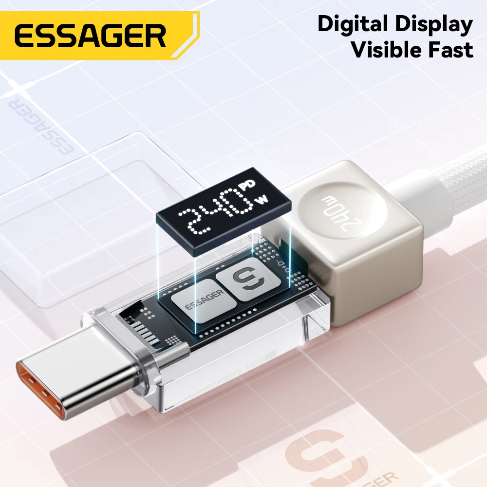 Essager-Cable USB tipo C de 240W, 100W PD 3,1, Cable cargador de pantalla LED de carga rápida para MacBook, iPhone, Samsung, Xiaomi, iPad y portátil - imagen 5