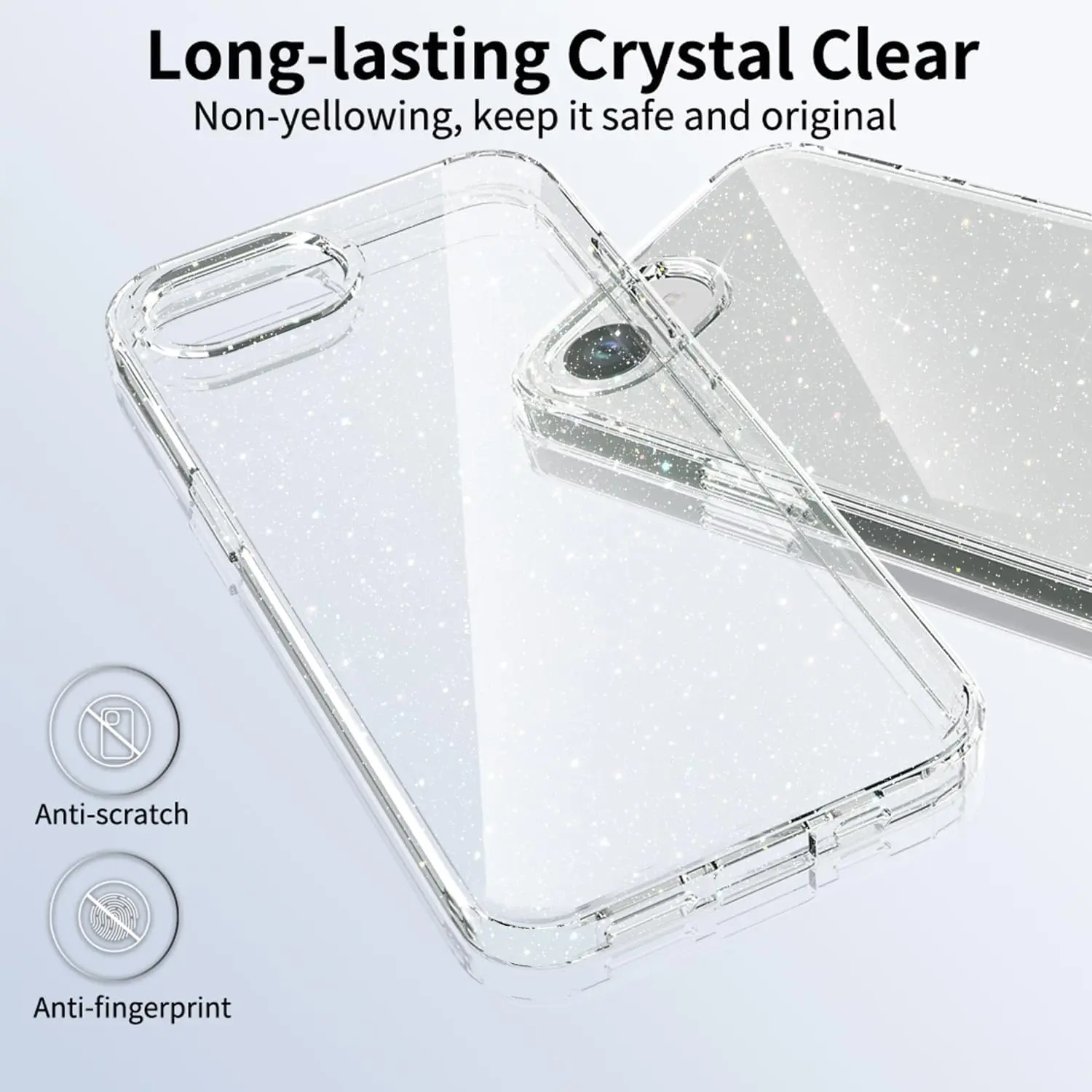 Funda transparente con purpurina para iPhone 16E 16 E 15 Pro Max 14 Plus 13 Mini 12 11 X XS XR SE 2022 2020 7 8 6 6S, funda para teléfono para niñas y mujeres - imagen 3