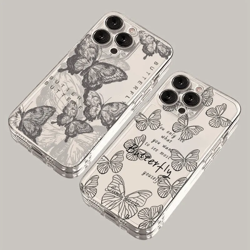 Funda de mariposa Retro transparente para Samsung Galaxy A56 A55 A54 A35 A36 A26 A16 A15 A14 A34 A53 S25 S24 S23 Ultra Plus S20 S21 S24 FE