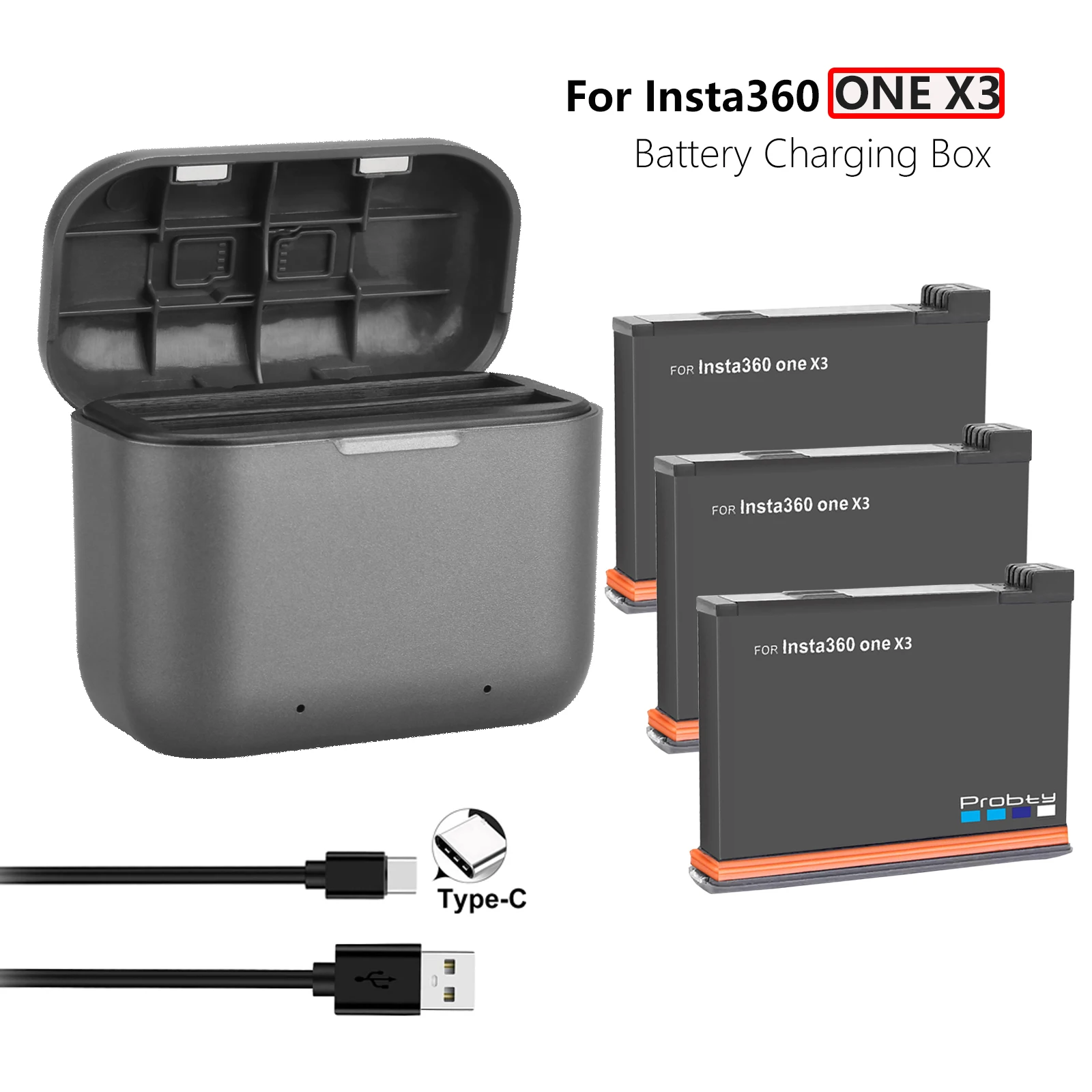 Caja de carga de batería para Cámara de Acción Insta360 ONE X3, 2200mAh, 2 ranuras para tarjetas, para Insta 360 ONE X 3