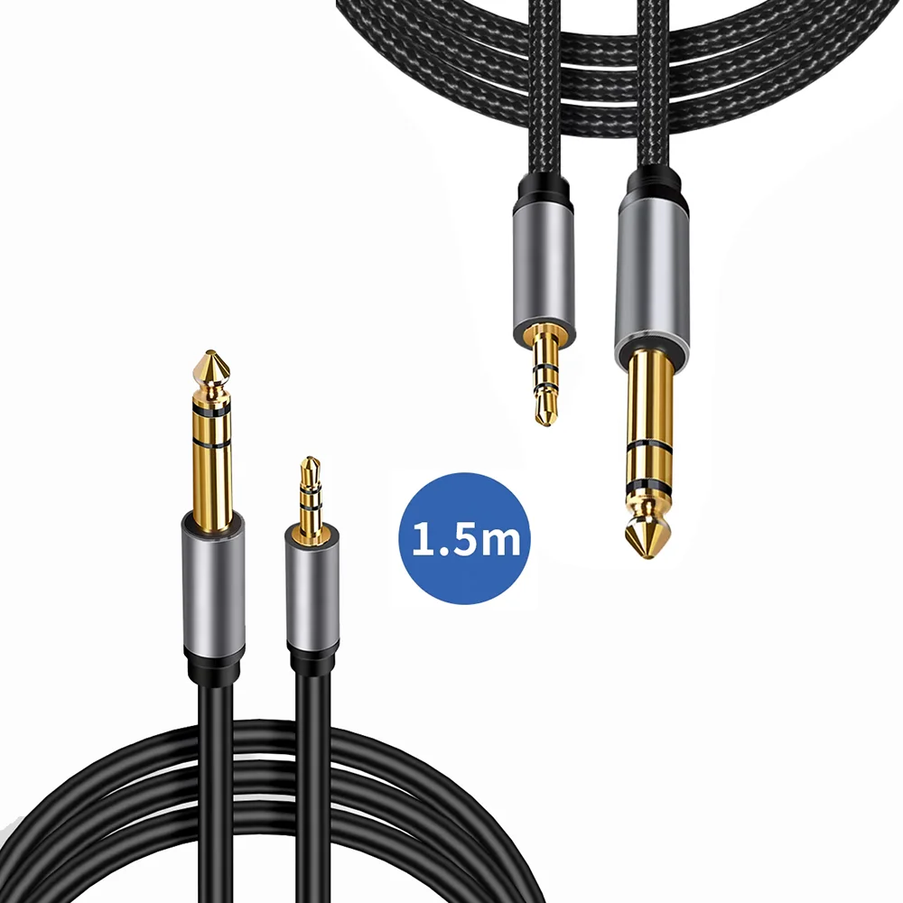 1.5M 1/8 to 1/4 TRS Stereo Cable 6.35mm Male to 3.5mm Male Jack Adapter AUX Audio Line for PC Headphone Guitar Speaker Mixer