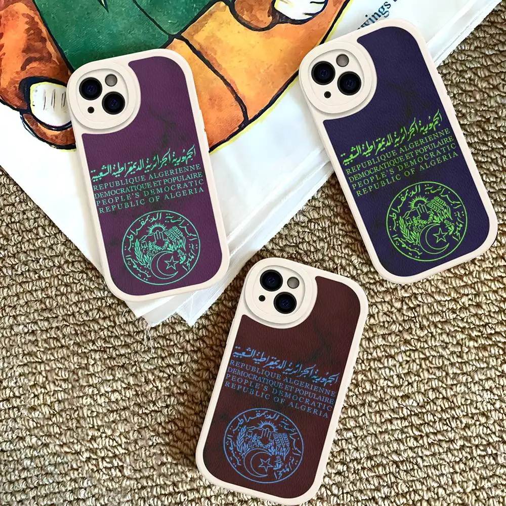 Funda de teléfono con pasaporte de Argelia de cuero duro para IPhone 16 15 14 13 12 Mini 11 14 Pro Max Xs X Xr 7 8 Plus Fundas