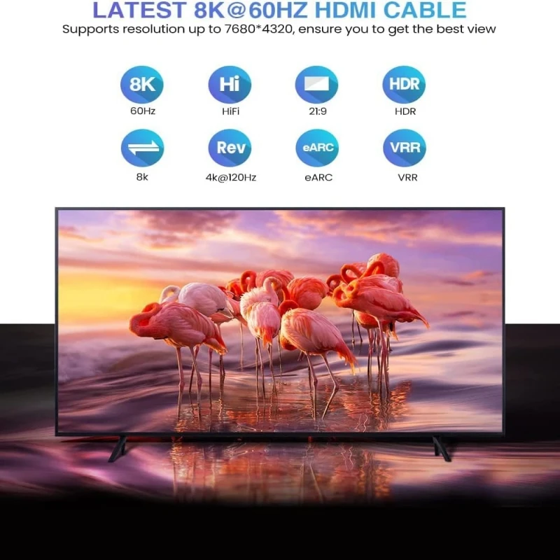 Cables HDMI 2,1 de 8K, Cord-4K trenzada de alta velocidad, 48Gbps, @ 120Hz, 8K @ 60Hz, Compatible con Roku TV/PS5/PS4/HDTV/RTX 3080 3090 - imagen 3