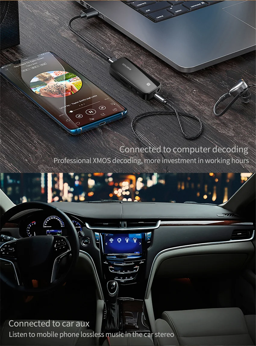 Transmisor y receptor con Bluetooth 5,0, adaptador inalámbrico EDR con tarjeta TF NFC, Dongle de 3,5mm, AUX, para TV, PC, auriculares, Audio estéreo HIFI para coche - imagen 4