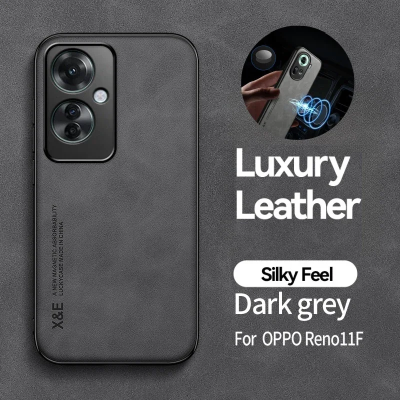 Funda Reno11F 5G con placa de Metal integrada, soporte magnético para coche, fundas de teléfono de cuero para OPPO Reno11 F Reno 11F 11 F 5G, funda trasera suave - imagen 2