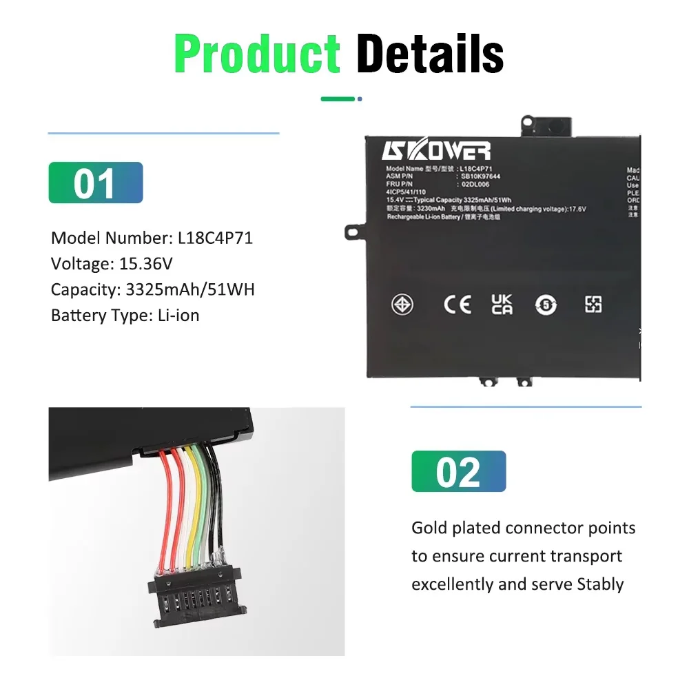 SKOWER L18C4P71 batería del ordenador portátil para Lenovo Thinkpad X1 Carbon 7th 2019 2020 L18L4P71 SKB10K97642 - imagen 4