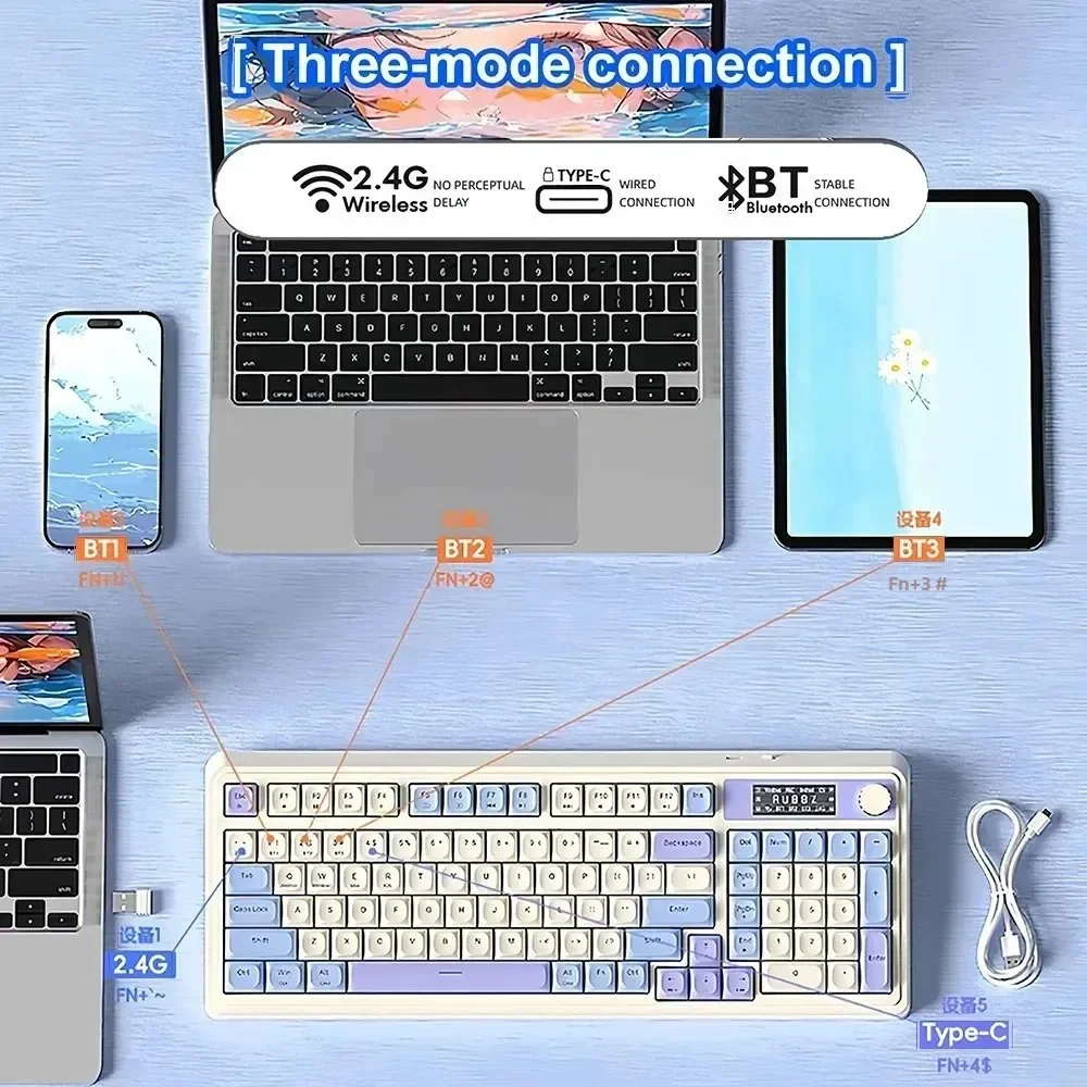 Teclado multimodo Bluetooth/2,4G/teclado con cable con pantalla tres teclados Bluetooth teclado para juegos RGB teclado inalámbrico 2,4G - imagen 4