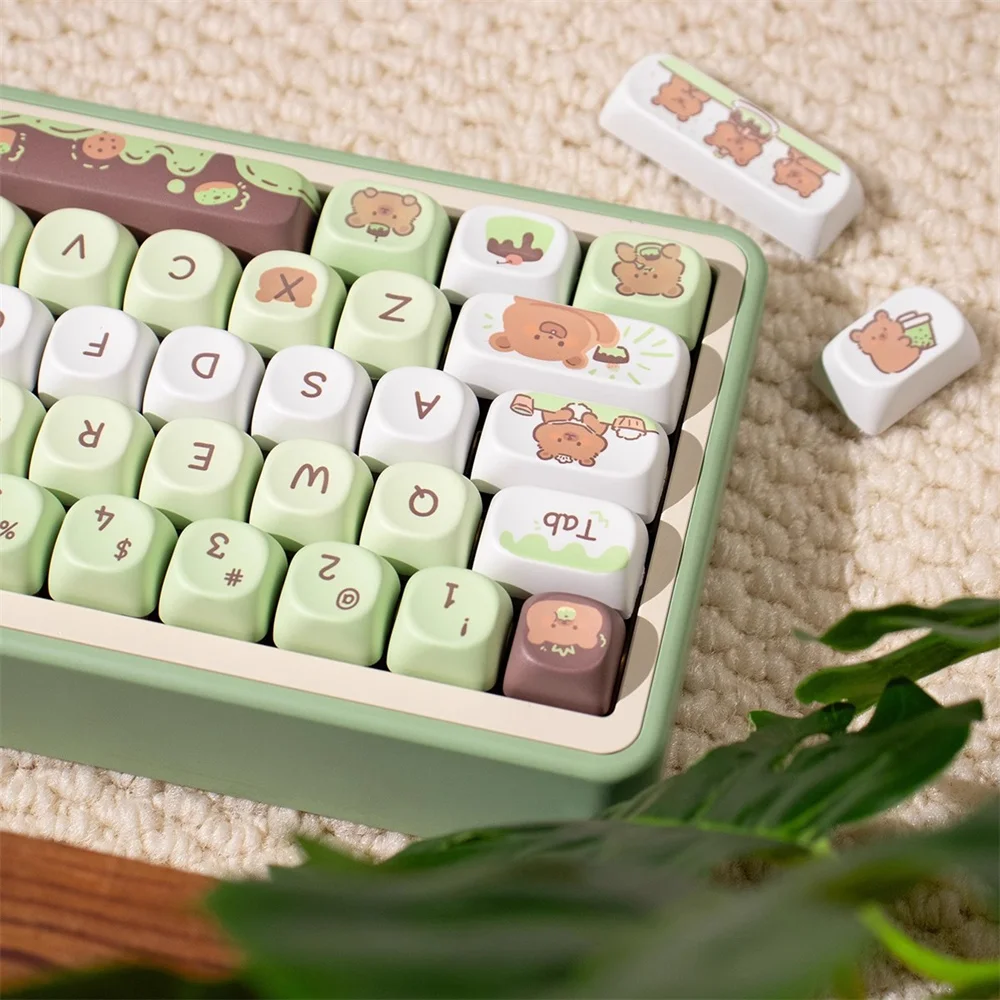 Teclas PBT con perfil MOA de 95/132 teclas, tema de postre de osito para teclado mecánico para juegos, interruptores MX, teclas verdes de sublimación - imagen 4
