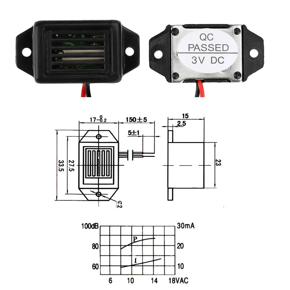 2315 Zumbador mecánico activo 3V/6V/9V/12V Zumbador piezoeléctrico 85dB Mini zumbador de alarma electrónico - imagen 5